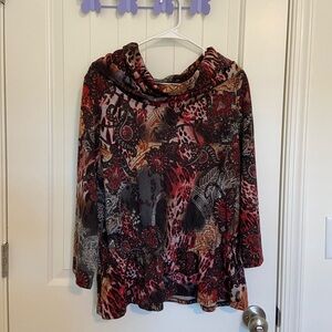 EUC | Vintage Bamboo Traders women’s cowl neck patterned cinched waist sweater L